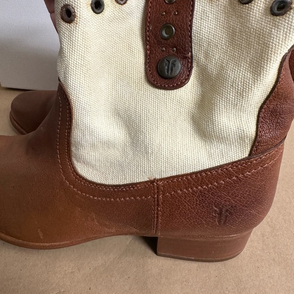 Brown and Cream Frye Leather Ankle Boots - Picture 9 of 10